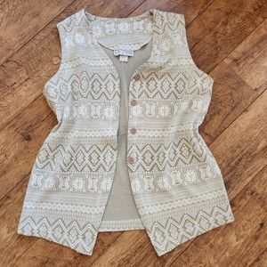 VINTAGE Knit Oversized Vest Aztec Boho Cream White M Overlay Bohemian Top Hippie